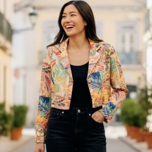 Fate Multicolor Cropped Printed Blazer